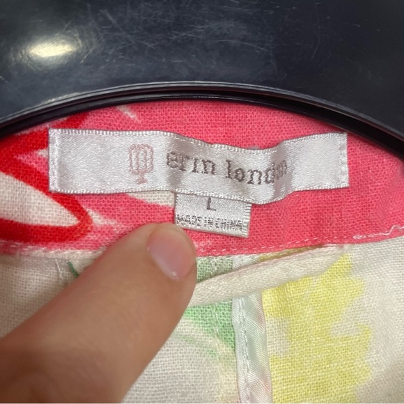 Erin London linen blend full zip jacket 3/4 sleeves multicolored floral size L - Picture 4 of 9